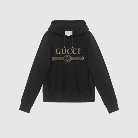 Felpa Con Cappuccio E Stampa Logo Vintage Gucci