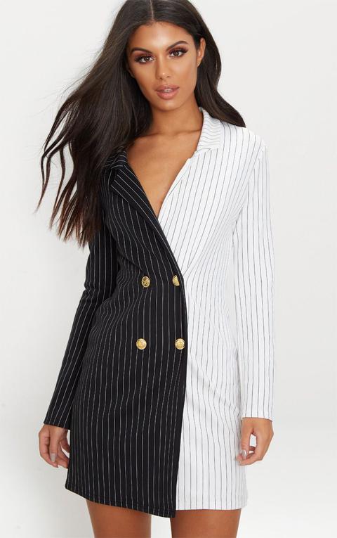 Black Stripe Contrast Detail Blazer Dress