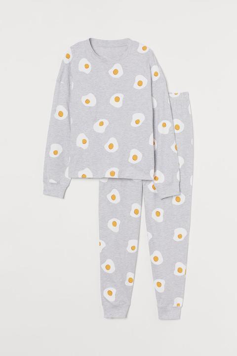 Pijama Estampado De Punto - Gris