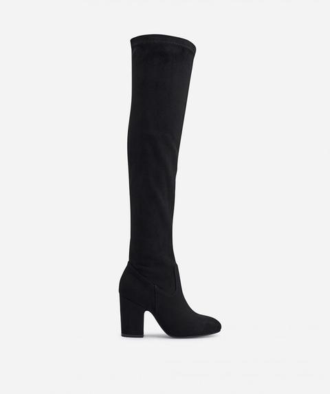 Bota Mosquetera Tacón Bloque Ante Negro