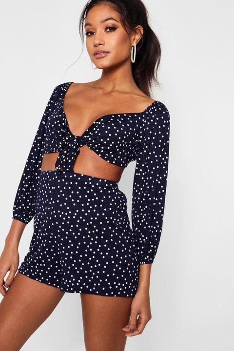 Polka Dot Tie Front Shorts Co-ord