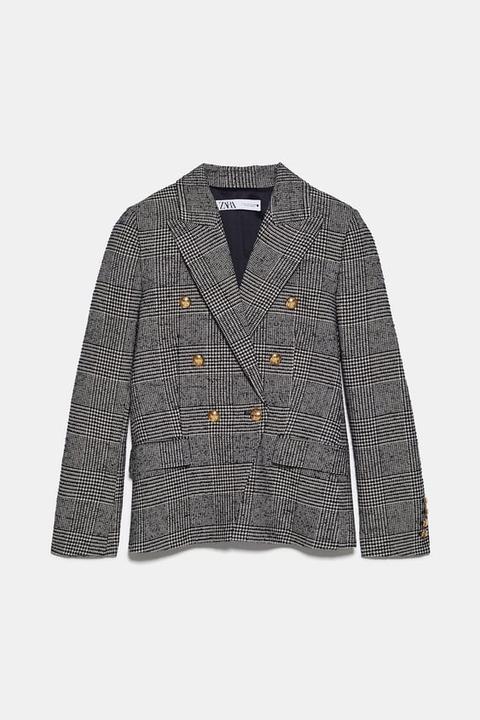 Double-breasted Check Blazer