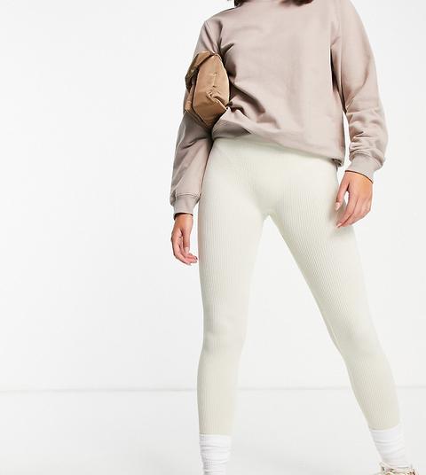 Stradivarius Seamless Ribbed Leggings In Beige-neutral