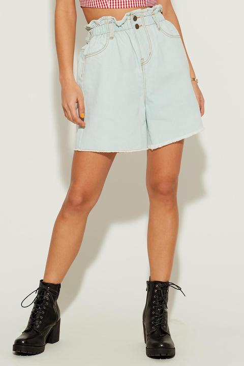 Shorts Baggy De Denim Frunce Cintura