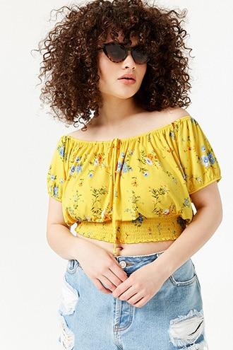 yellow off the shoulder top plus size