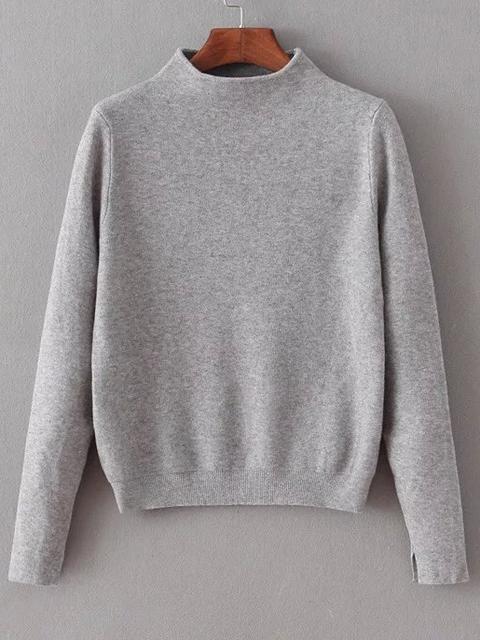 Grigio Mock Collo Con Spacco Polsini Crop Maglieria