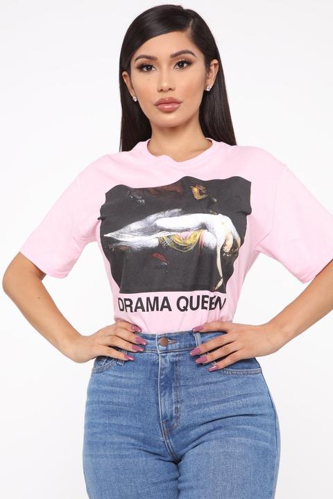 Drama Queen Portrait Tunic Top - Pink