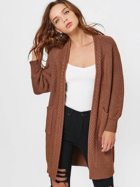 Open Front Long Cardigan With Pockets