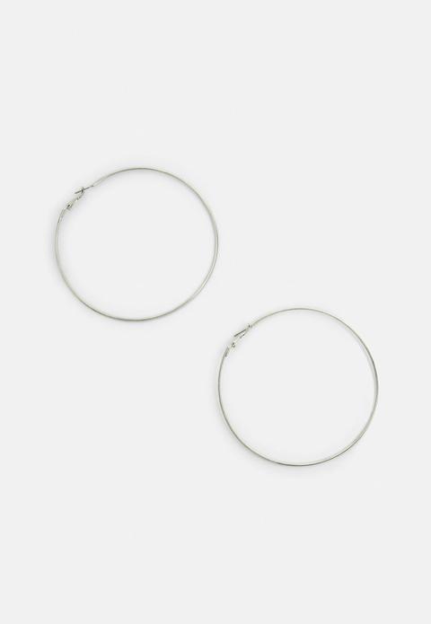 Silver Large Fine Hoop Earrings, Grey