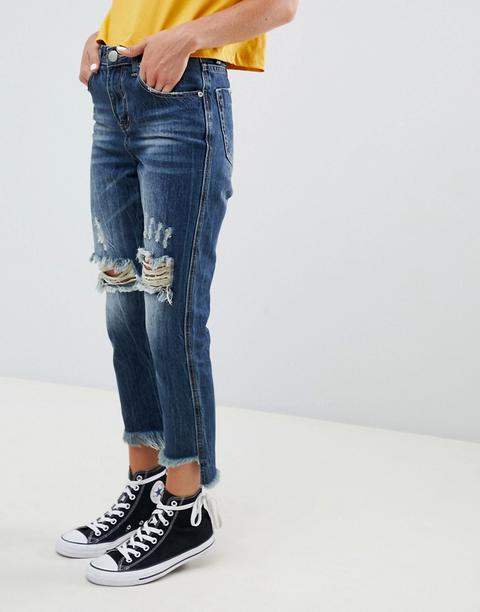 Glamorous - Boyfriend Jeans Con Ginocchia Strappate - Blu