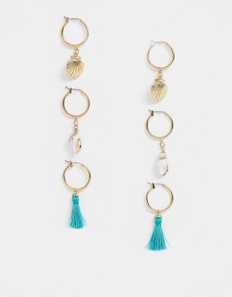 River Island - Lot De Boucles D'oreilles Avec Pampilles Et Coquillage - Doré