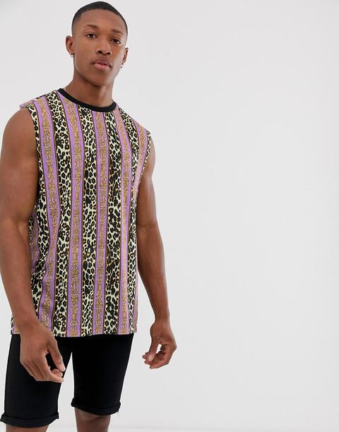 Camiseta Relax Sin Mangas Con Sisas Caídas Y Estampado De Leopardo De Asos Design-multicolor