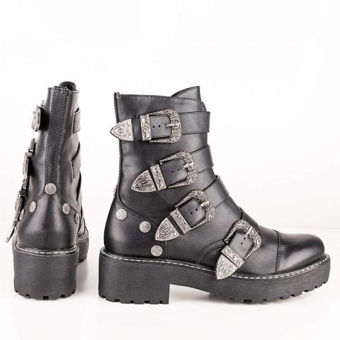black studded buckle boots