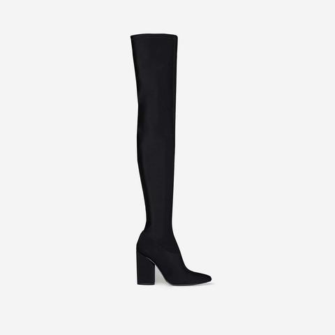 Jamila Thigh High Long Boot In Black Lycra, Black