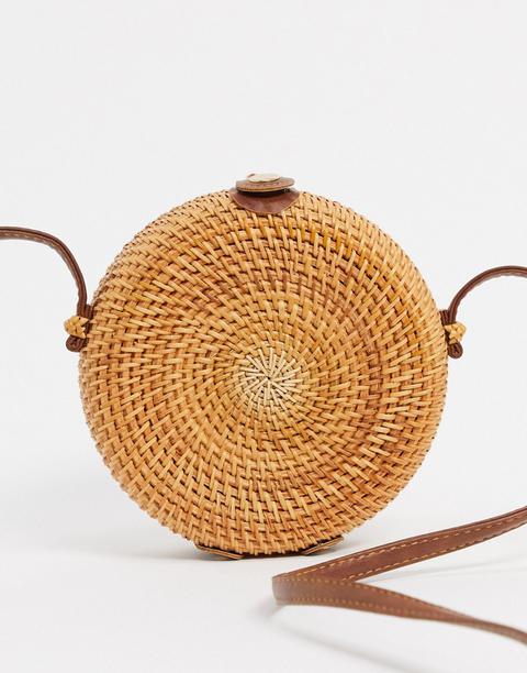 Asos Design Emma Circular Rattan Cross Body Bag-brown