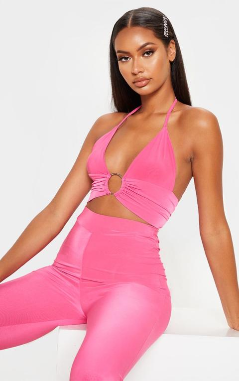 Hot Pink Plunge Ring Detail Bralet
