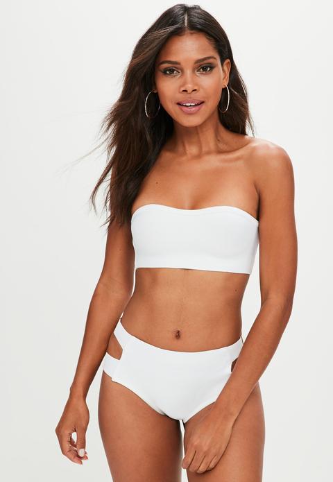 White Bandeau Buckle Detail Bikini Set