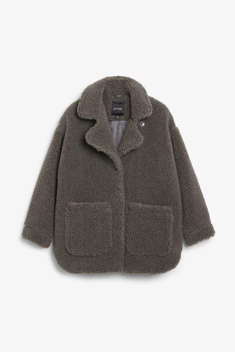 Oversized Faux Shearling Coat - Grey from Monki on 21 Buttons