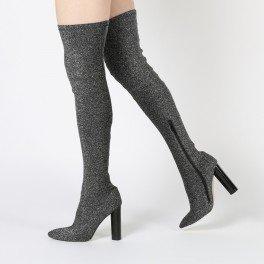 Dominique Long Boots In Grey Shimmer