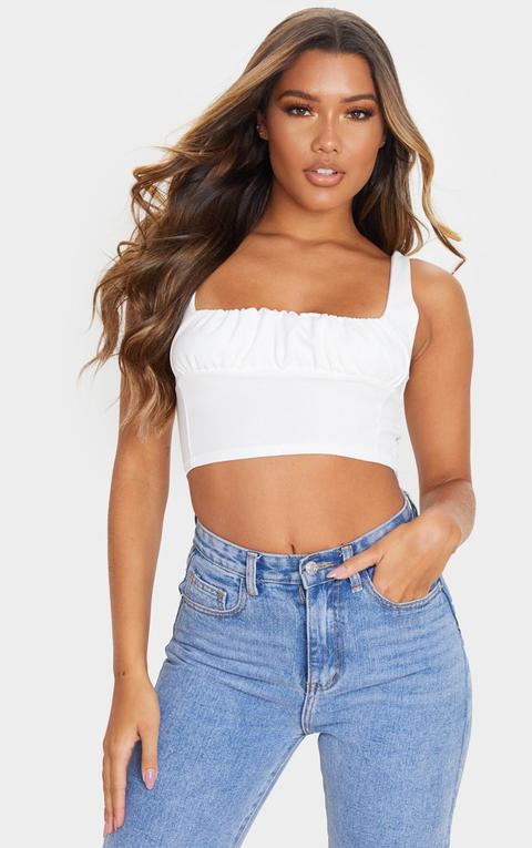 White Crepe Sleeveless Ruched Bralet