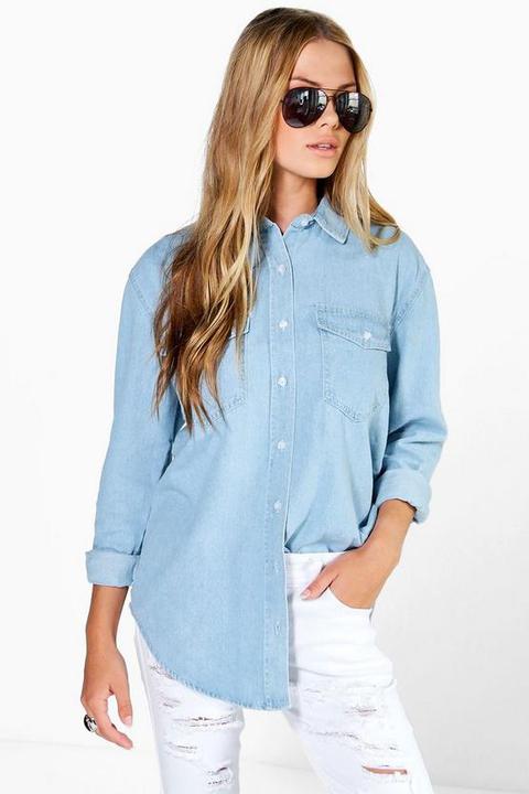 Oversize Bleach Wash Denim Shirt