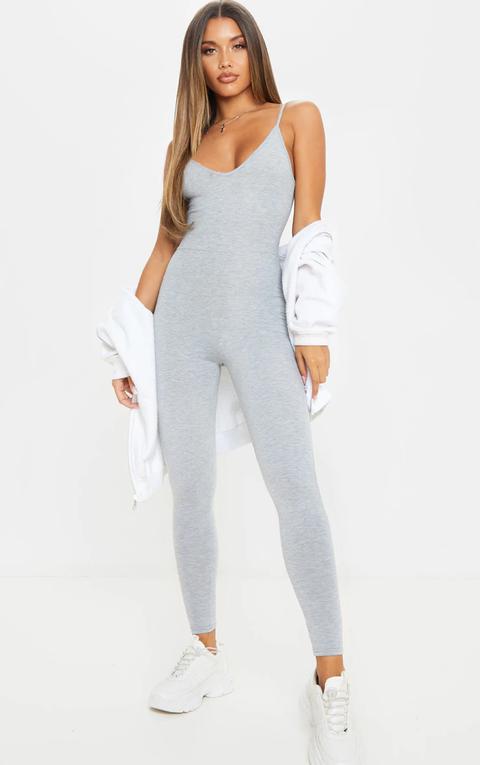 Grey Marl Basic Strappy Plunge Jumpsuit