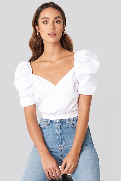 Hanna Weig X Na-kd Puffy Shoulder Crop Blouse - White