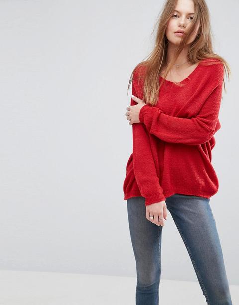 Asos - Maglione In Maglia Trasparente Con Scollo A V - Rosso