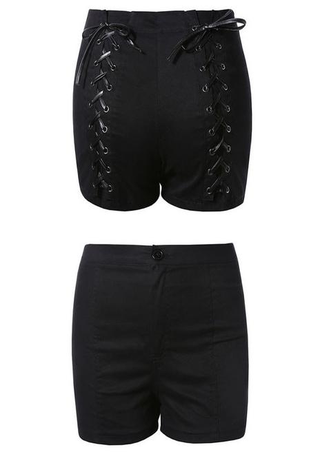 Pantaloncini Bottoni In Pizzo A Vita Alta Sottile Casuale Nero