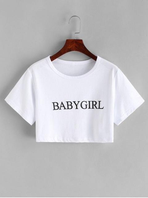 Basic Baby Girl Graphic Crop Tee Black White