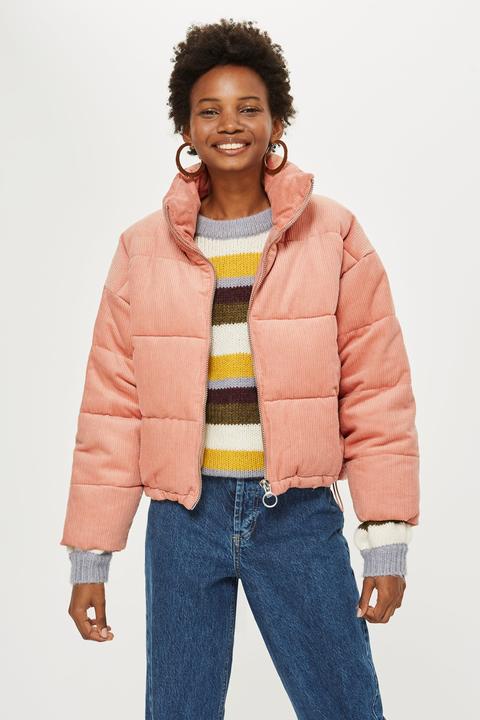 Womens Petite Corduroy Puffer Jacket - Pink, Pink