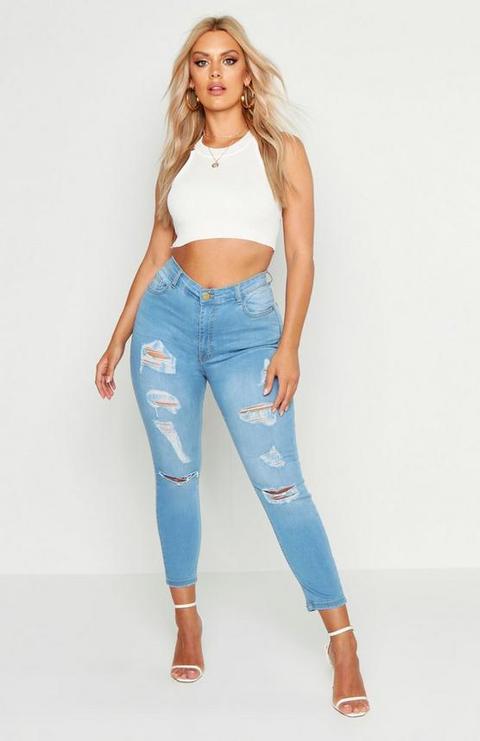 Plus Light Wash Distressed Skinny Jean