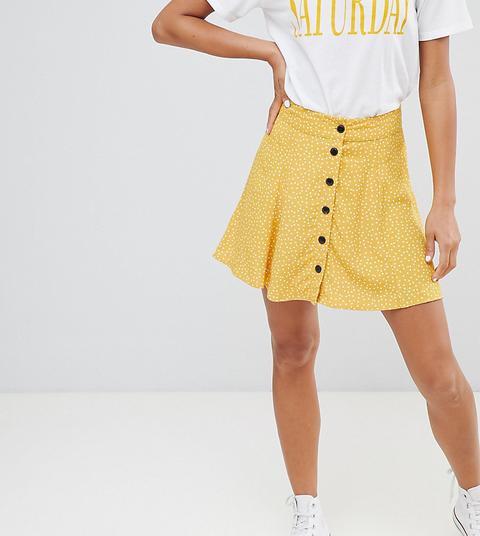 Bershka Spot Detail Button Front Mini Skirt In Yellow