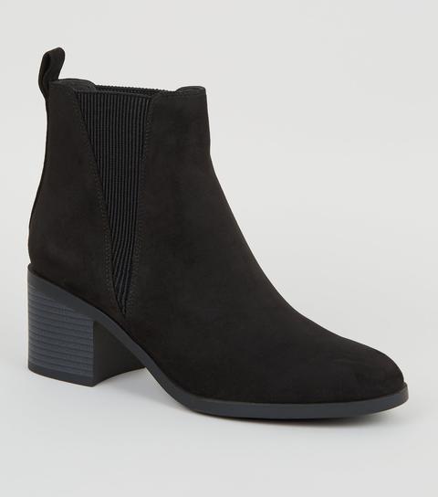 Black Suedette Block Heel Chelsea Boots New Look Vegan