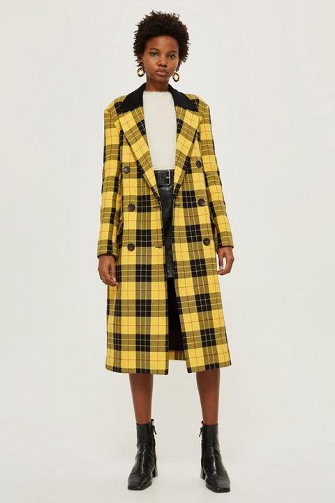 Womens Tartan Coat - Yellow, Yellow