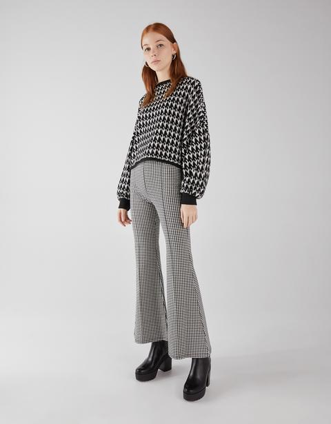 Houndstooth Flared Trousers