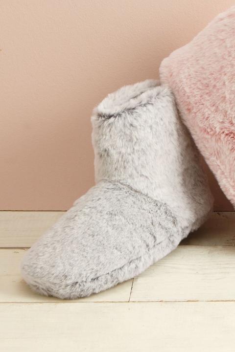 Grey Frosted Faux Fur Slipper Boots 