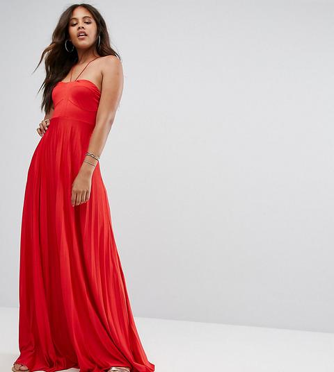 Asos Tall - Vestito Lungo A Pieghe Con Spalline - Rosso