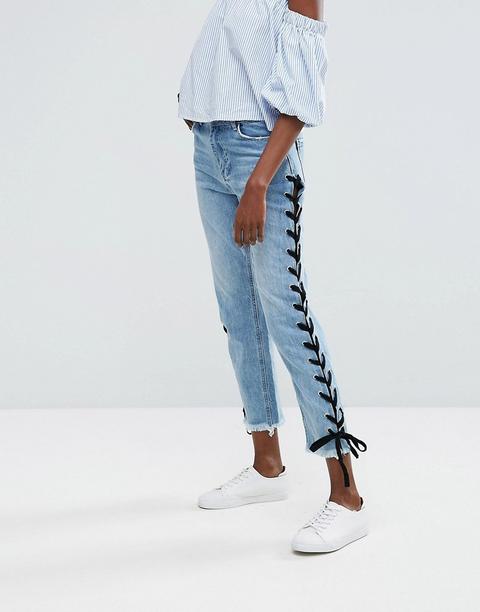 Missguided - Jeans Dritti E Stringati - Blu