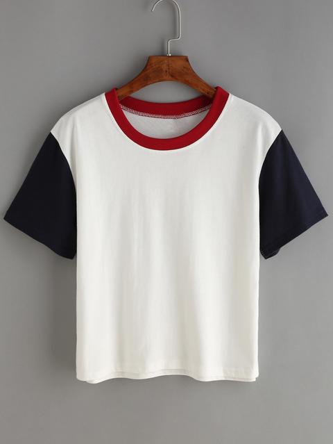 Contrast Crew Neck White T-shirt