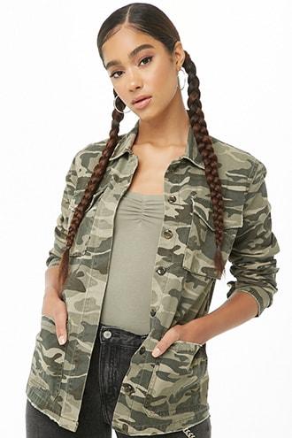 Forever 21 Pocket Camo Jacket Olive/green