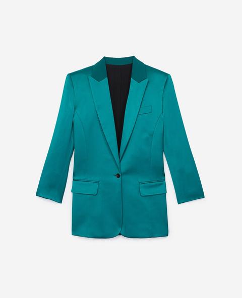 Veste Habillée Satin Turquoise À Poches