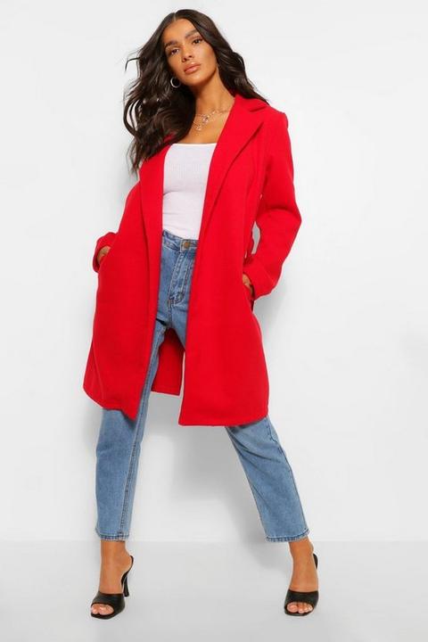 Belted Wool Look Coat - Rouge - 10, Rouge