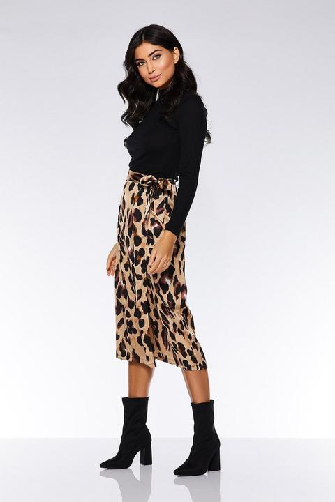 Stone And Black Leopard Print Wrap Skirt