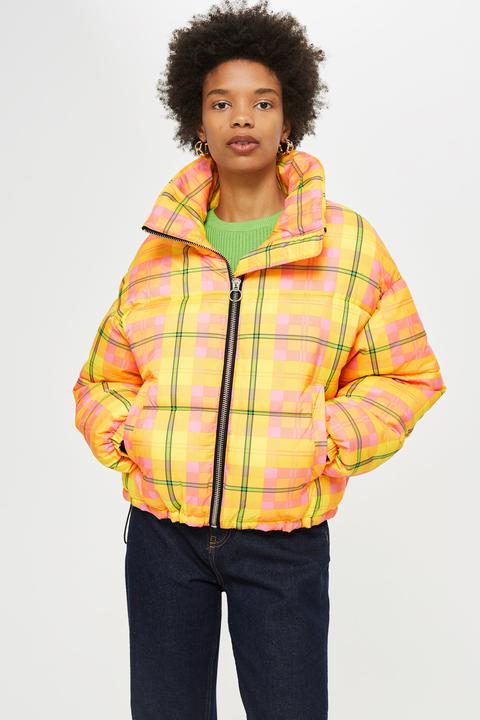 Topshop yellow clearance tartan coat