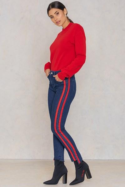 Na-kd Trend Double Stripe Side Panel Jeans - Red,blue,multicolor