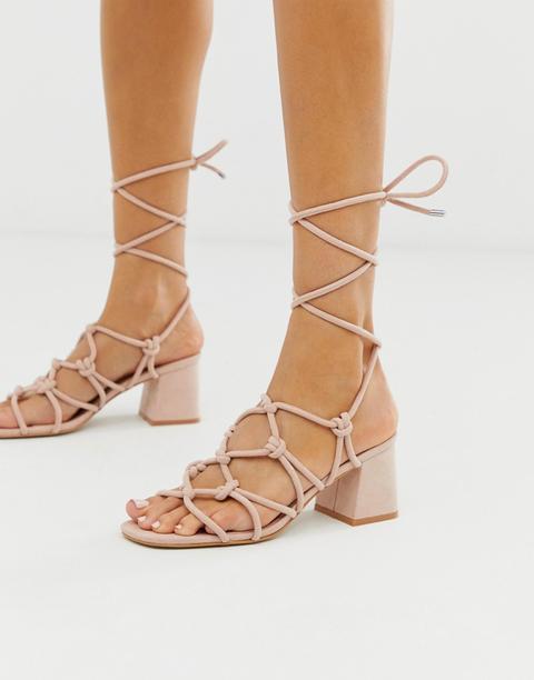 Sandalias De Tacón Medio Con Lazada Al Tobillo En Tono Rubor Freya De Public Desire-rosa