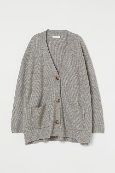 Rib-knit Cardigan - Grey
