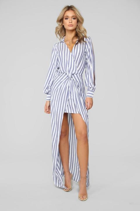 Left On Vacation Surplice Dress - Blue