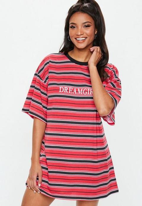 Red Stripe Oversized Dreamgirl T Shirt Dress, Stone